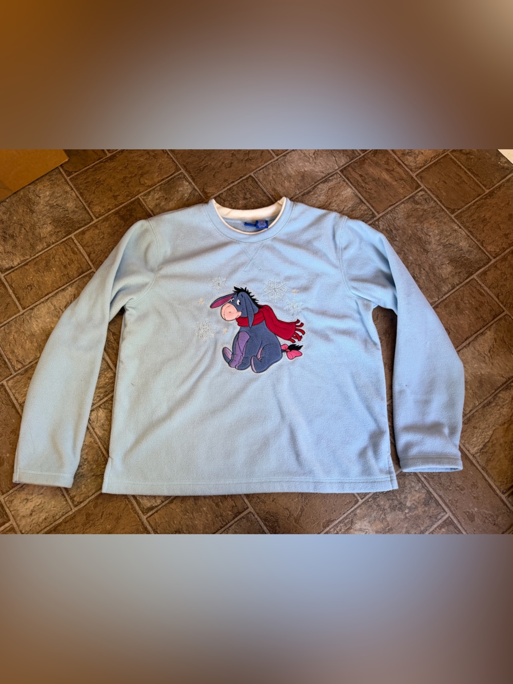 Disney Eeyore appliqué Graphic Fleece Crew Neck Pullover Sweatshirt Womens L